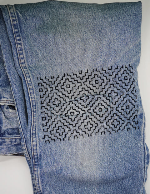 Sashiko Inspired Mending Stick and Stitch Patterns Half-Sheets
