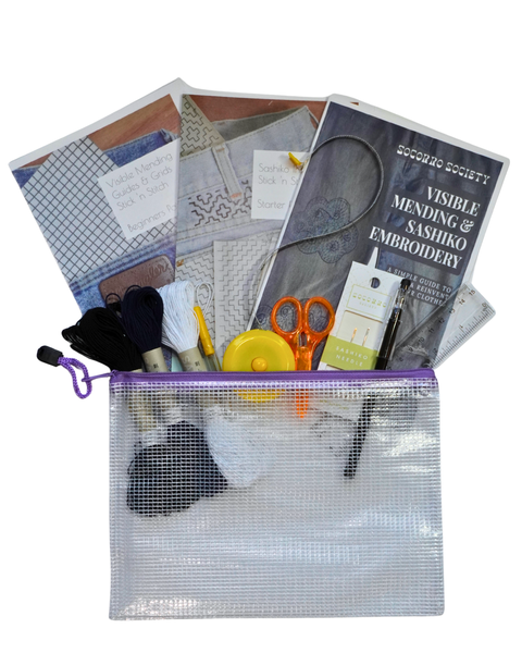 Visible Mending Beginners Kit with Sashiko Embroidery Booklet and Tools