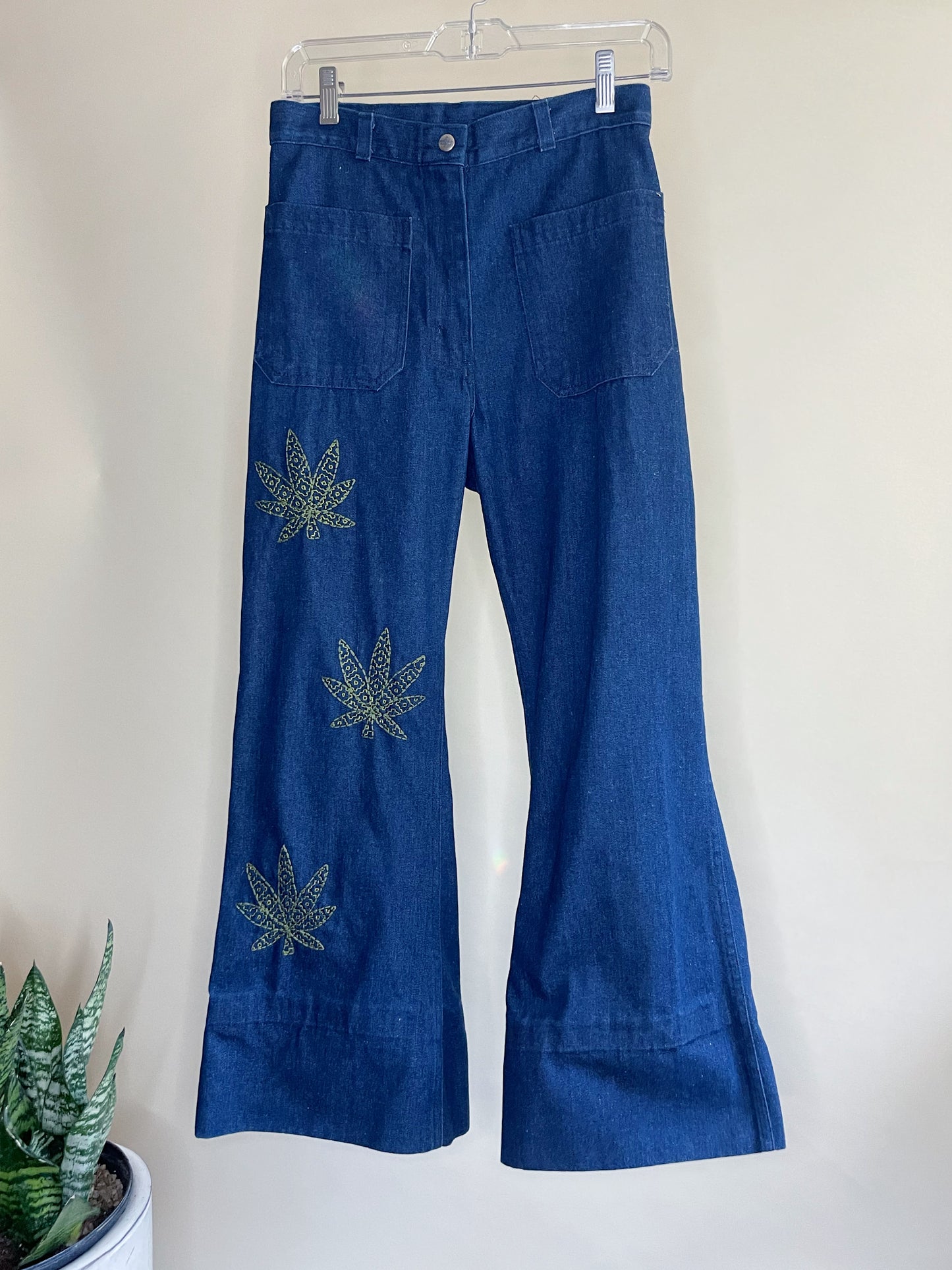27" Waist Vintage 1970's Seafarer Bell Bottoms with Embroidery