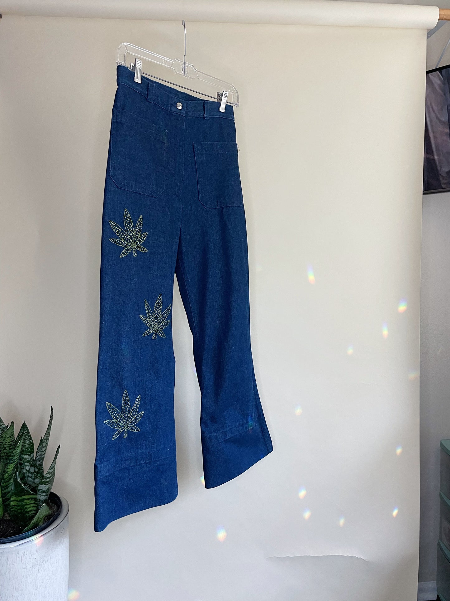 27" Waist Vintage 1970's Seafarer Bell Bottoms with Embroidery
