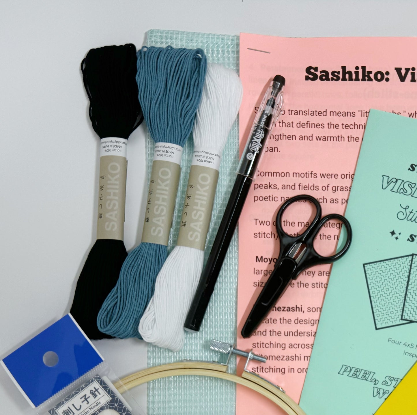 Visible Mending Beginners Kit with Sashiko Embroidery Booklet and Tools