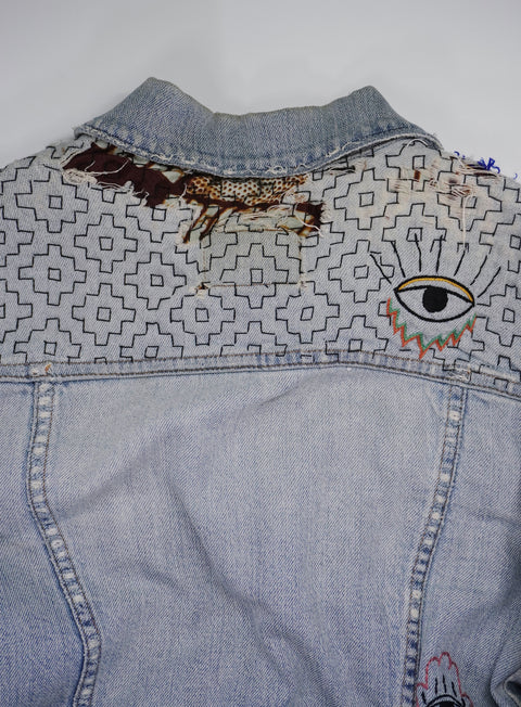 Persimmon Flower Design on Blue Jean Jacket