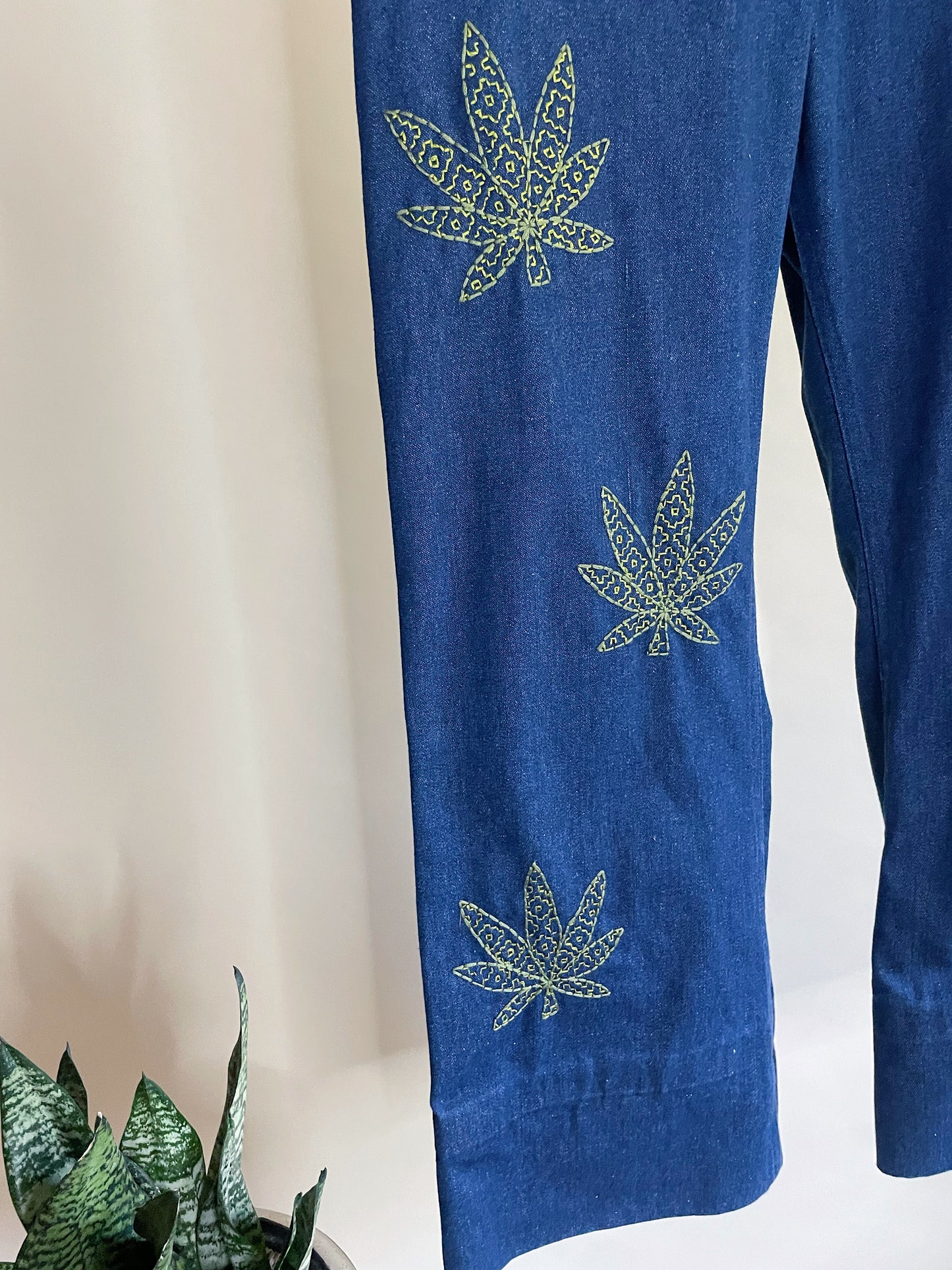 27" Waist Vintage 1970's Seafarer Bell Bottoms with Embroidery