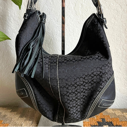 Vintage Coach Signature Hobo Slouch Y2k Shoulder Bag Black 2158