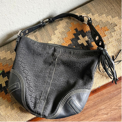 Vintage Coach Signature Hobo Slouch Y2k Shoulder Bag Black 2158