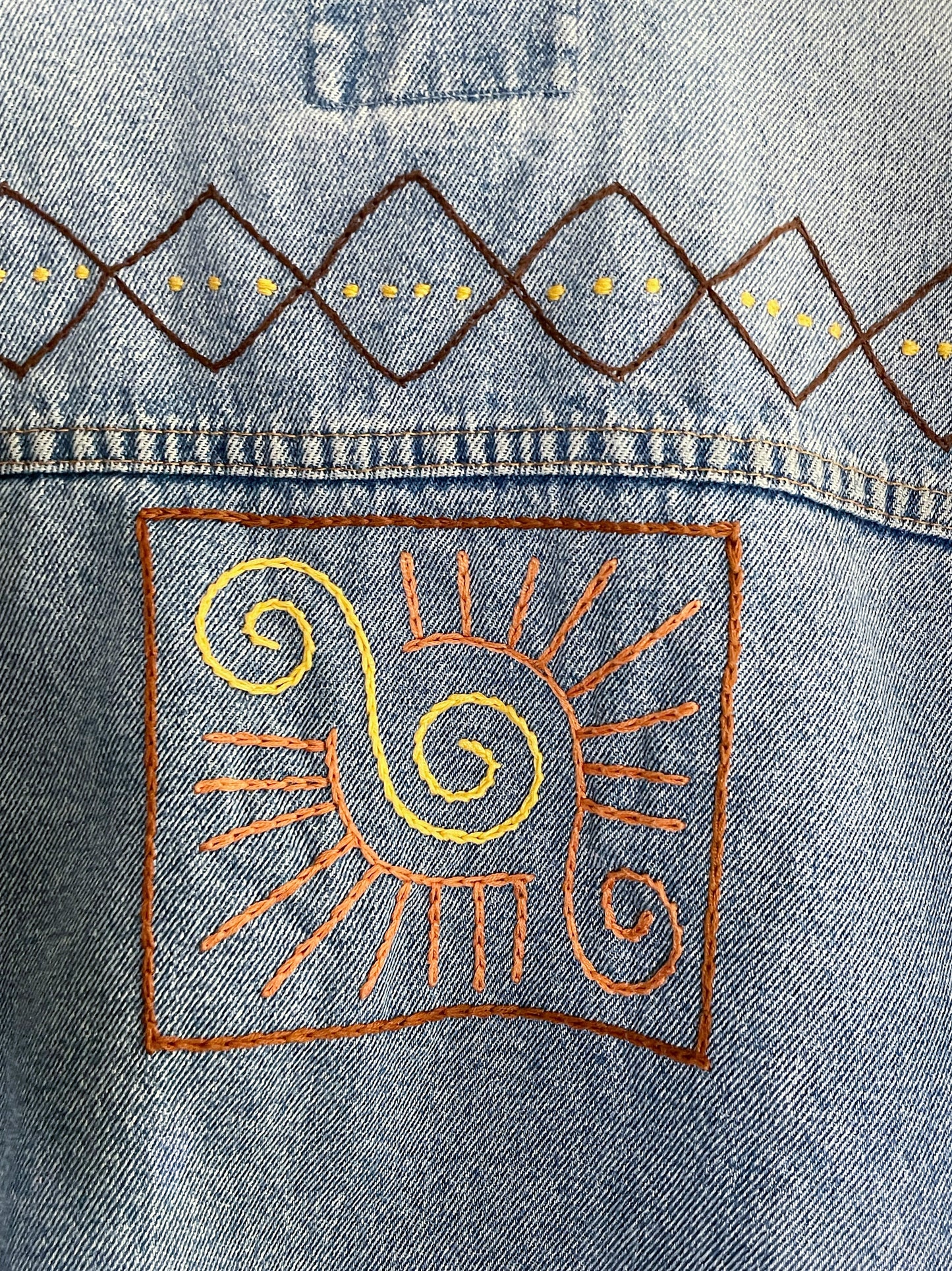 'All Seeing Eye' Hand Embroidered Vintage Denim Jacket