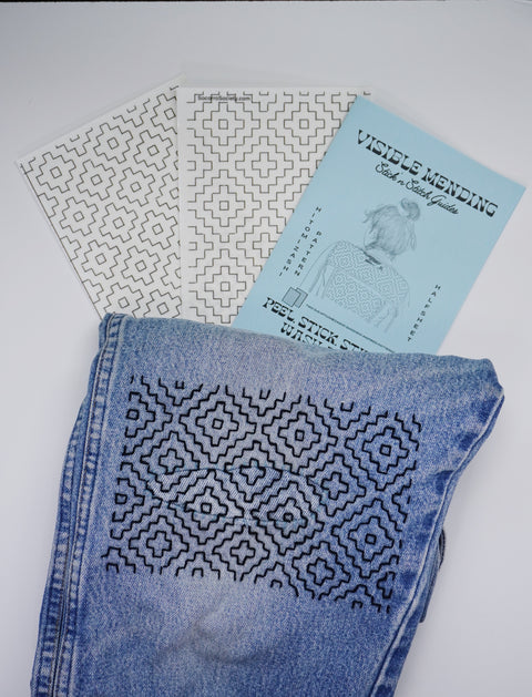 Sashiko Inspired Mending Stick and Stitch Patterns Half-Sheets