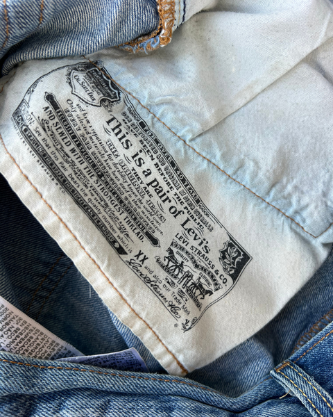Close-up of a Levi's label on denim fabric