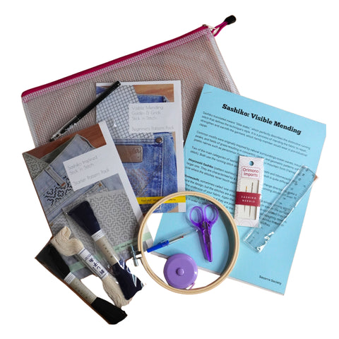 Visible Mending Beginners Kit with Sashiko Embroidery Booklet and Tools