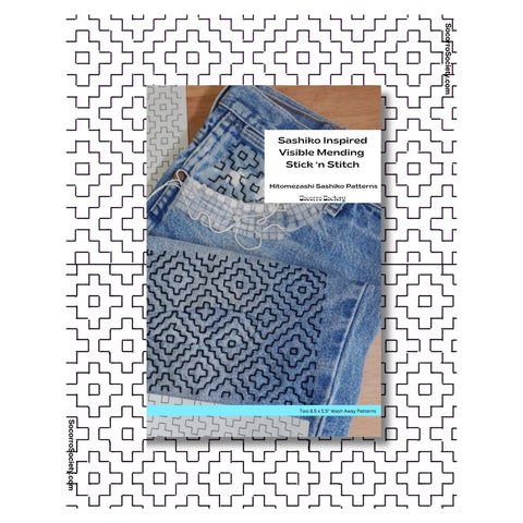 Sashiko Inspired Mending Stick and Stitch Patterns Half-Sheets