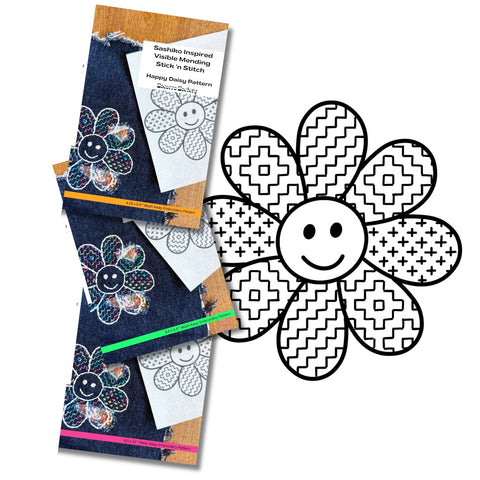 Sashiko Happy Daisy- Visible Mending Stick and Stitch Embroidery Pattern