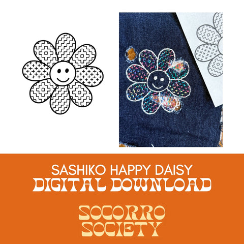 Sashiko Happy Daisy Pattern Digital Download