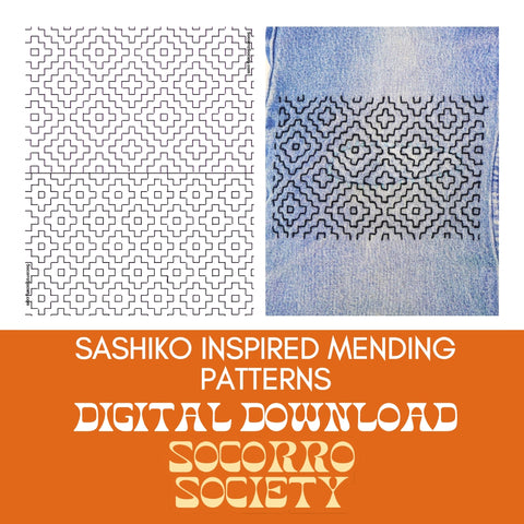 Sashiko Inspired Mending Patterns 1/2 Sheet Digital Download