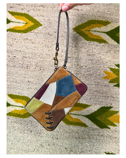 Vintage Coach Y2K Multicolor Suede Patchwork Demi Pouch Wristlet