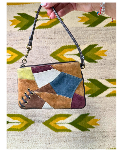 Vintage Coach Y2K Multicolor Suede Patchwork Demi Pouch Wristlet