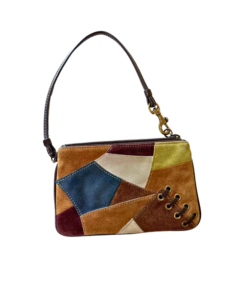 Vintage Coach Y2K Multicolor Suede Patchwork Demi Pouch Wristlet