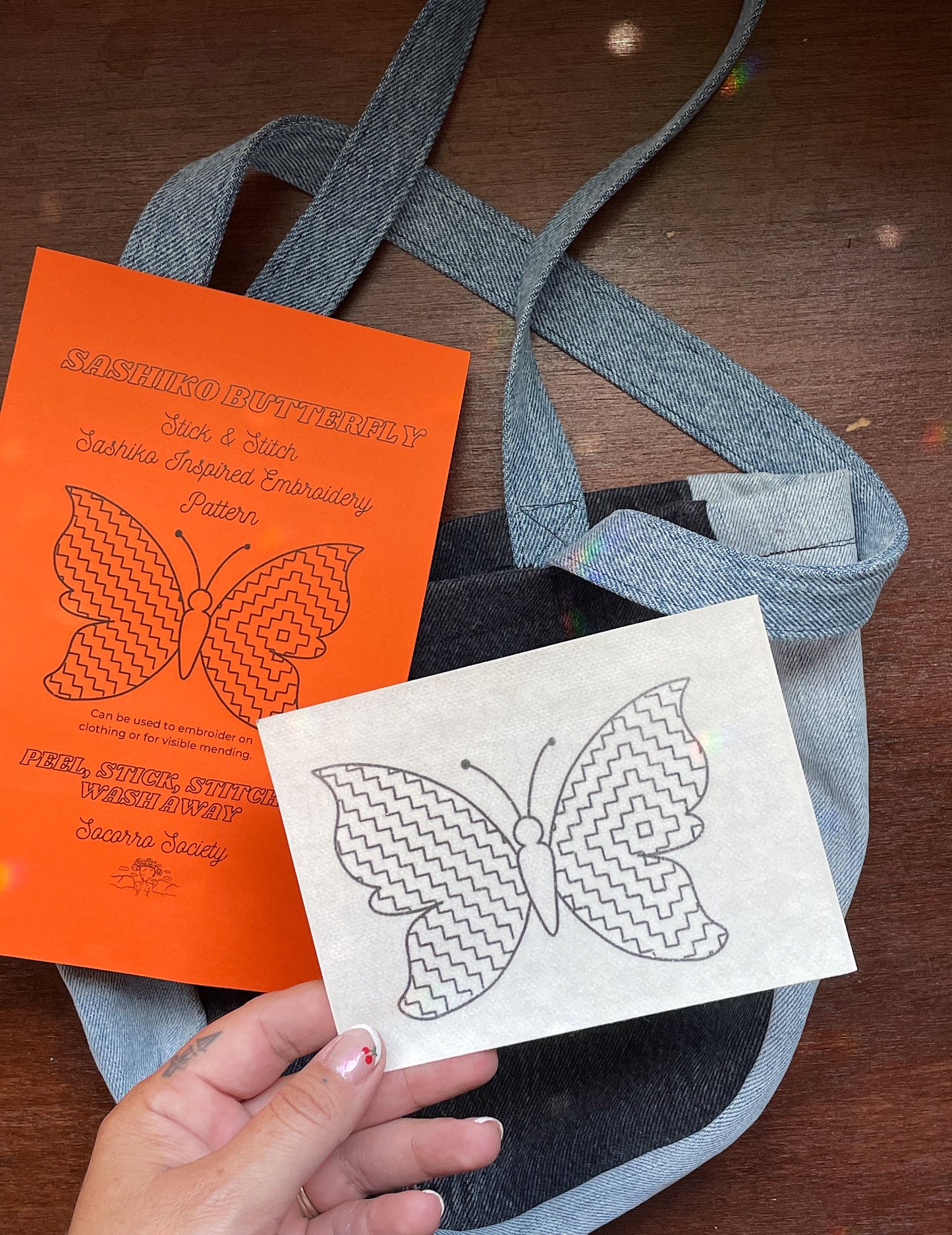Sashiko Butterfly Stick ‘n Stich Visible Mending Pattern