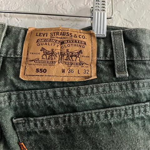Vintage Levi's 550 Orange Tab Dark Green Jeans W36 L32