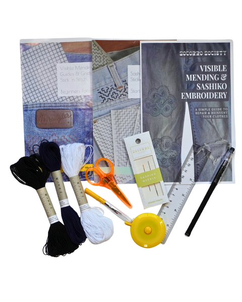 Visible Mending Beginners Kit with Sashiko Embroidery Booklet and Tools