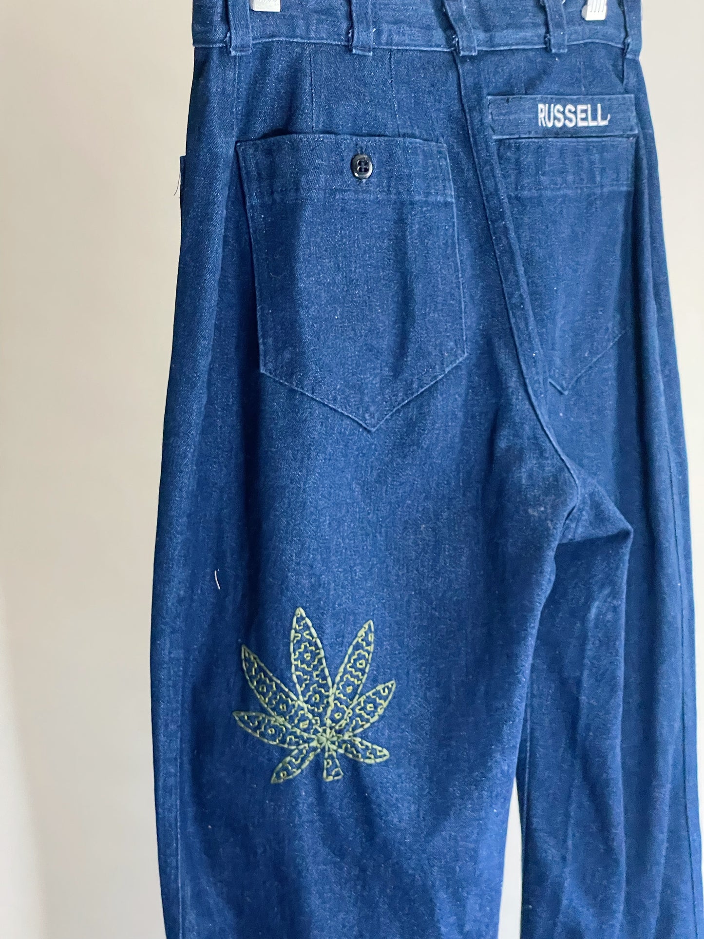27" Waist Vintage 1970's Seafarer Bell Bottoms with Embroidery