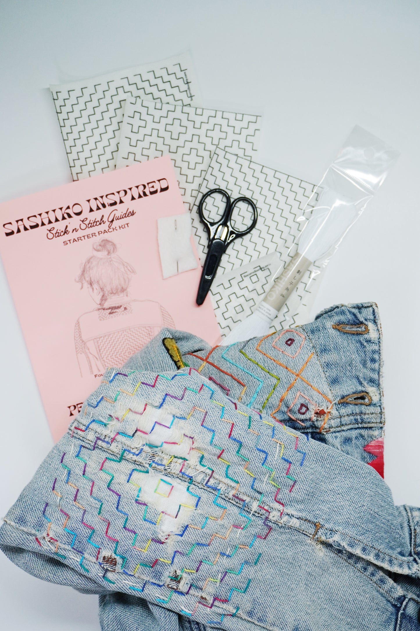 Sashiko Inspired Visible Mending Stick ‘n Stitch Mending Patterns Kit