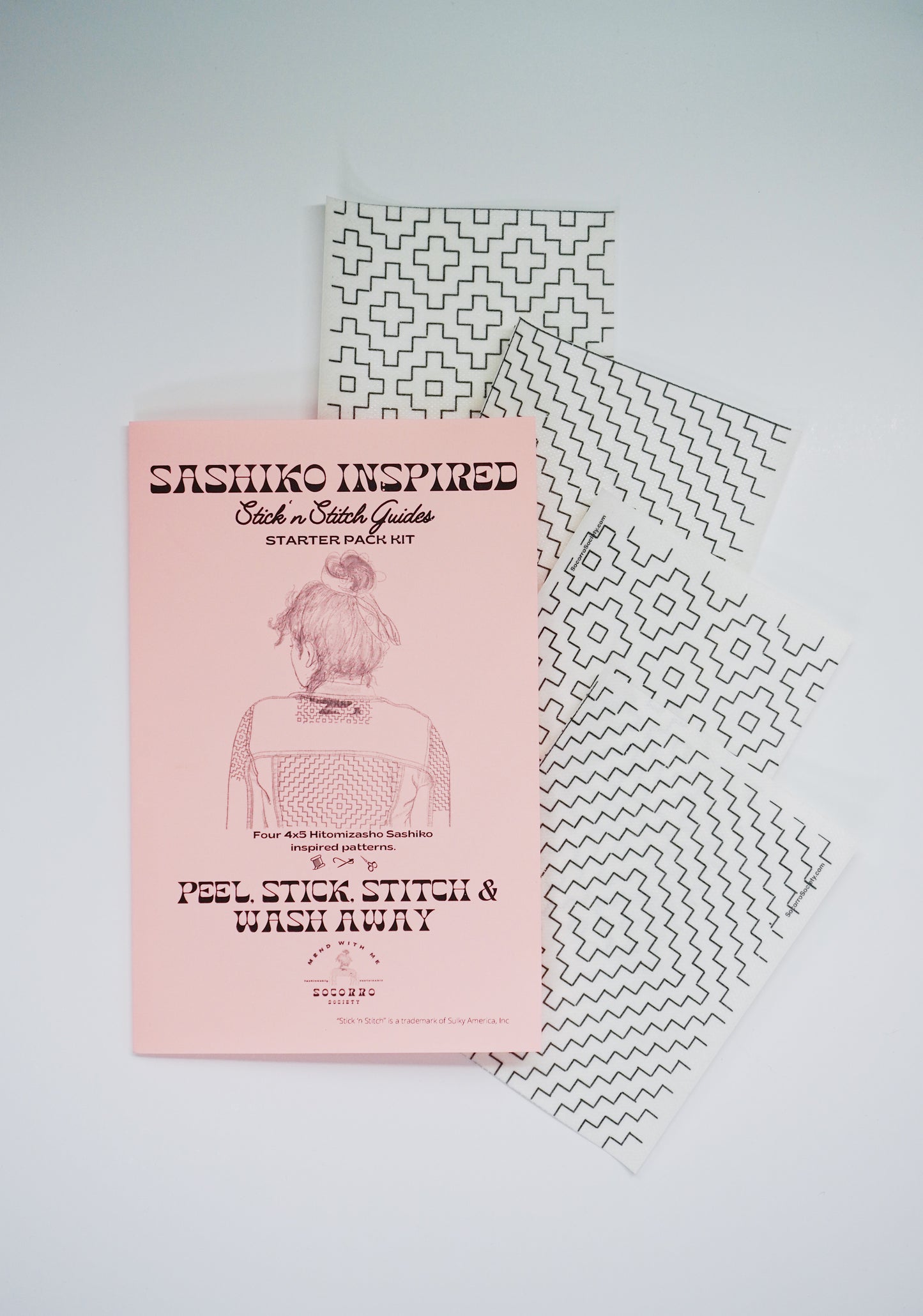 Sashiko Inspired Visible Mending Stick ‘n Stitch Mending Patterns Kit