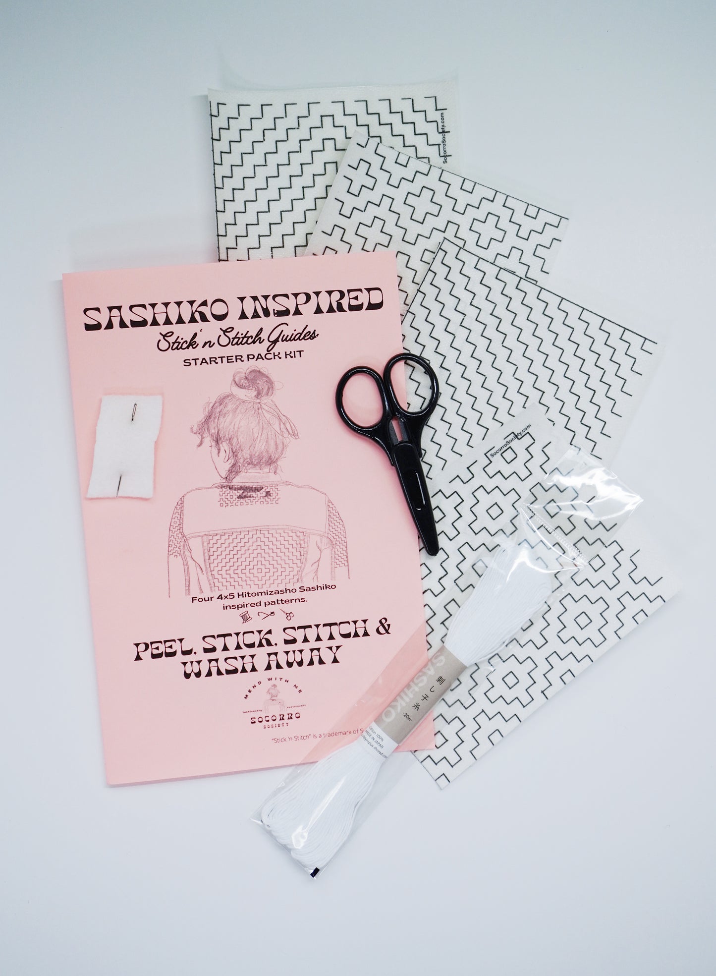 Sashiko Inspired Visible Mending Stick ‘n Stitch Mending Patterns Kit