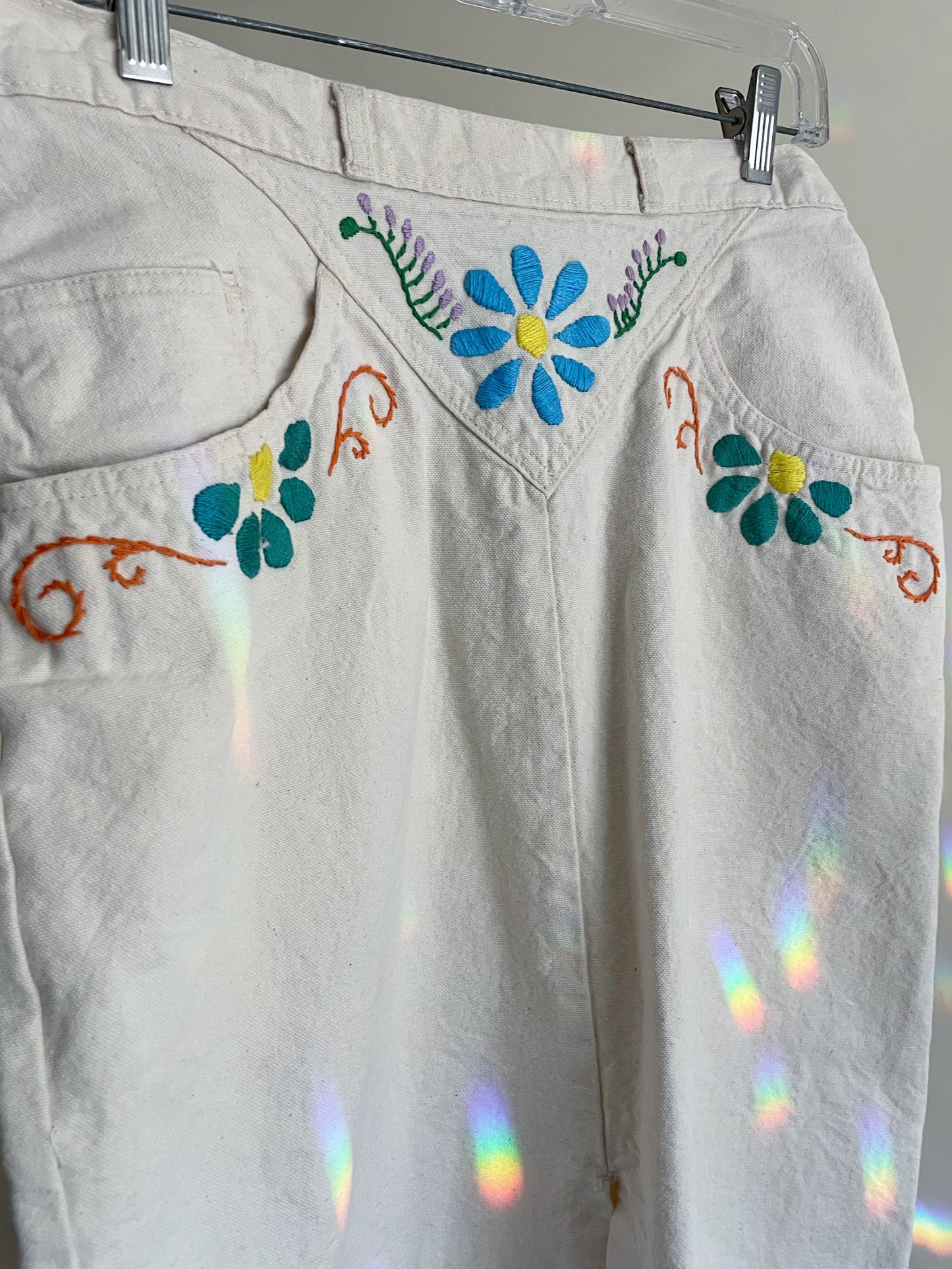 Off-White Denim Skirt w/Puebla Dress Inspired Embroidery Sz Med