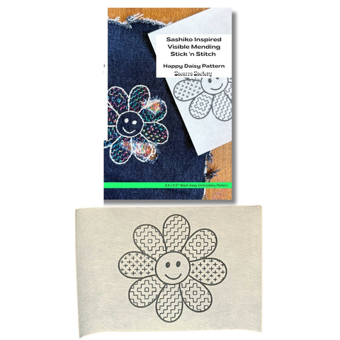 Sashiko Happy Daisy- Visible Mending Stick and Stitch Embroidery Pattern