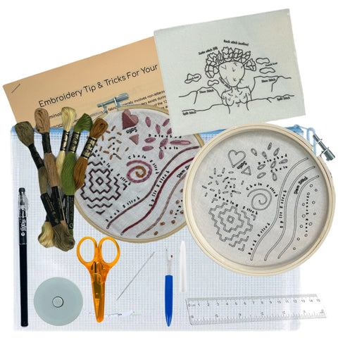 Beginner’s Embroidery Kit with Sample & Stick ‘n Stitch Patterns