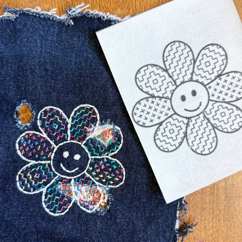 Sashiko Happy Daisy- Visible Mending Stick and Stitch Embroidery Pattern